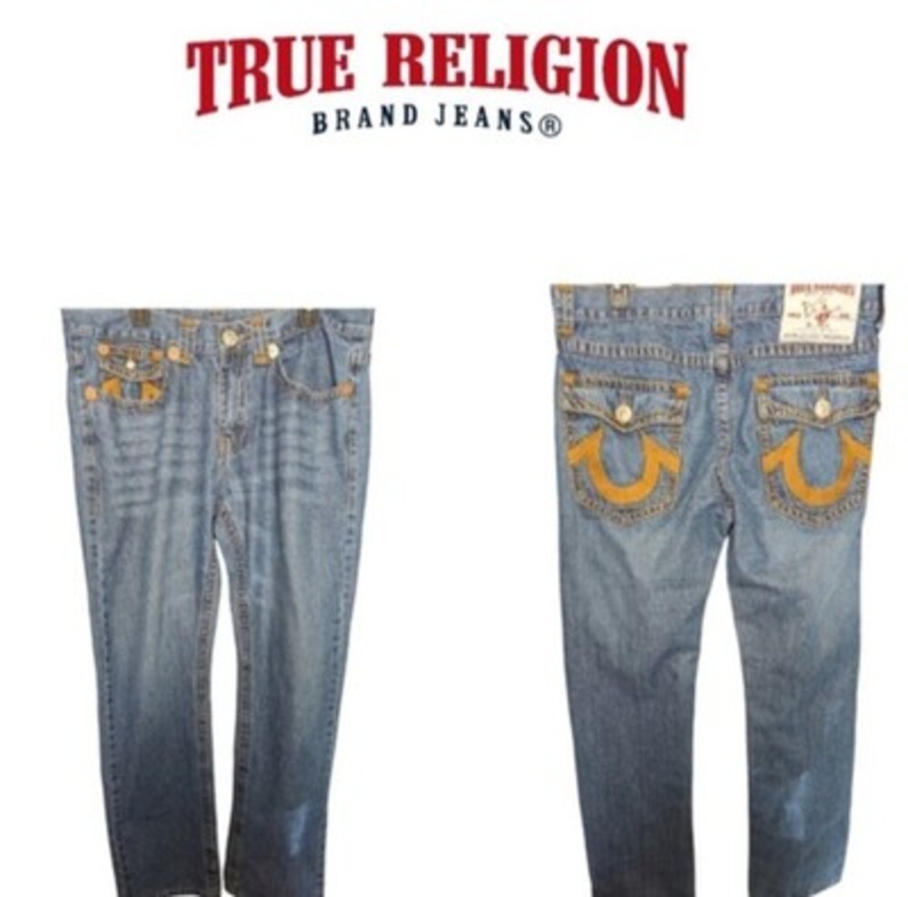 Auth True religion Joey Super T Y2K Gold Chunky Stitching 38x34 wide leg jeans